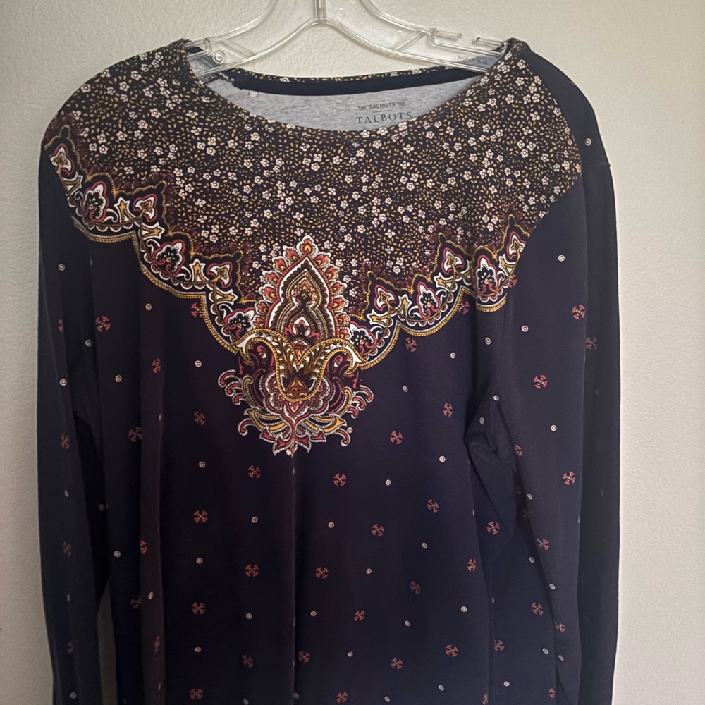 Talbots Black and Brown Long Sleeve Top